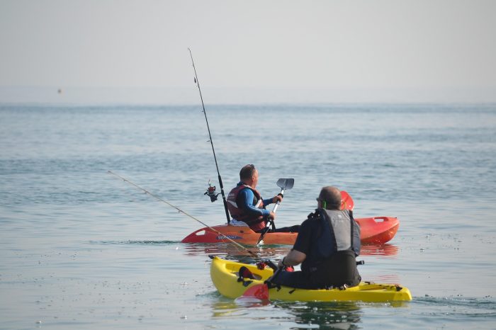 kayak, canoe, nature, paddles, paddling, fisherman, sea, fishing boat, blue fishing