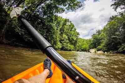 kayaking on broad river in the mountains