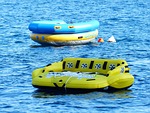 water sofa, water sports, nature, sea, water, dinghy, inflatable sofa, inflatable, floating island, yellow, floating