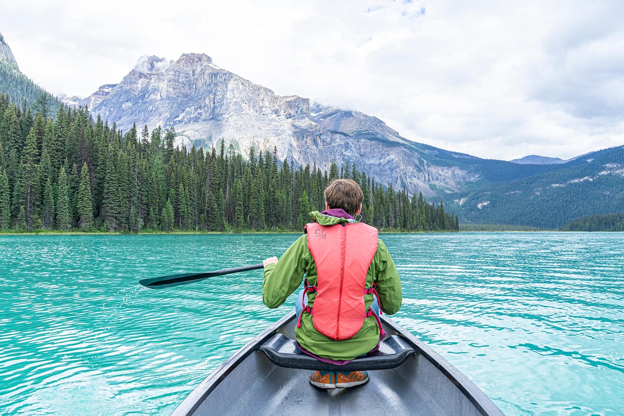 canoe, boating, lake, boat, canada, rocky's, nature, mountains, kayaking
