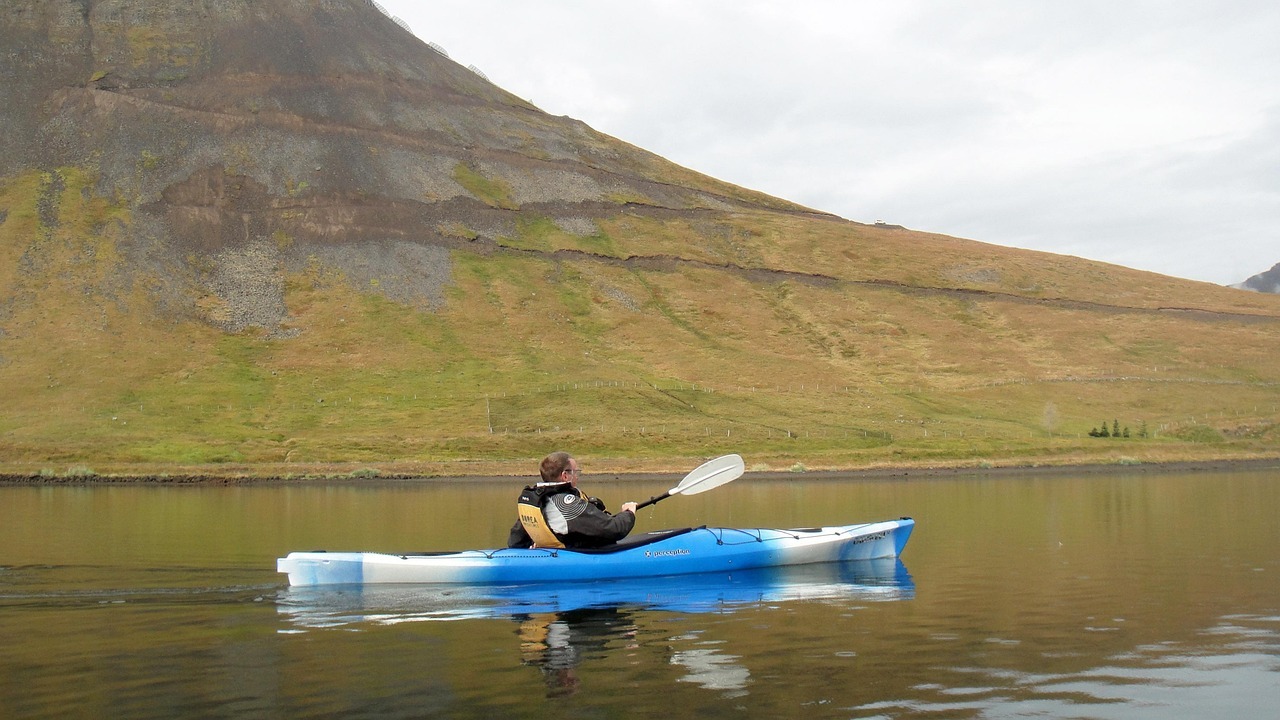 kayak, isafjordur, iceland, water, kayaking and canoeing, recreation, tourism, aquatics, sport, nature, mountains, reflection